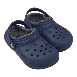 Crocs Clogs Kids Size C8 Fuzzy Lined Classic Clog Slip-On Shoes Navy Blue 7.5 in